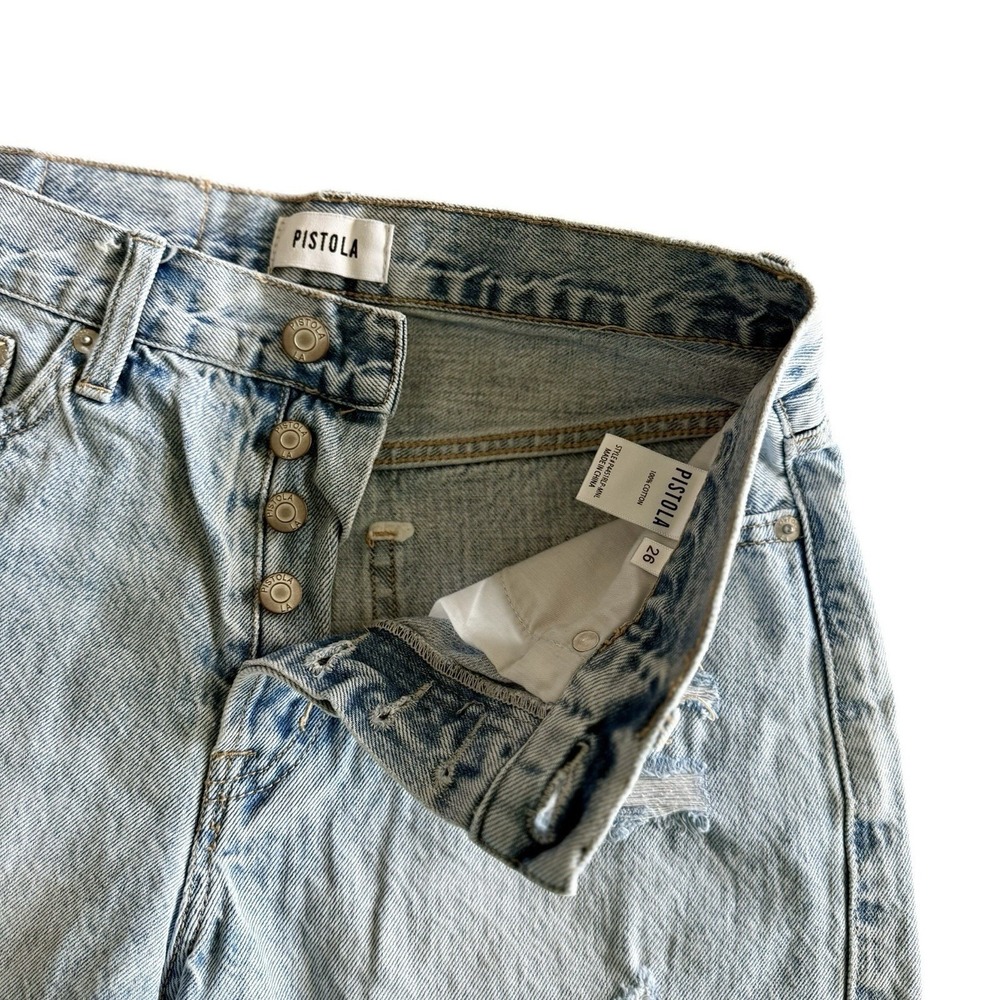 Pistola High Rise Distressed Cut Off Denim Shorts Light Blue Size 26 - Picture 2 of 7